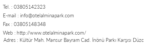 Otel Almina Park telefon numaralar, faks, e-mail, posta adresi ve iletiim bilgileri